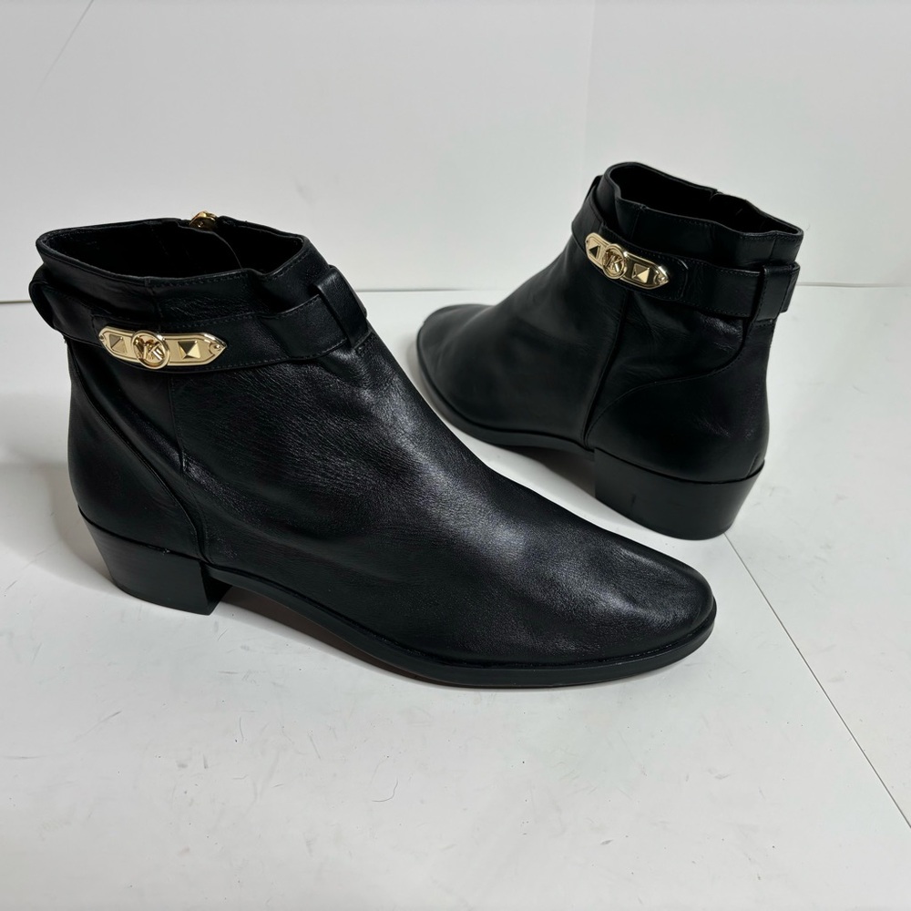 Michael Kors Black Ankle Boots with Gold Accents
